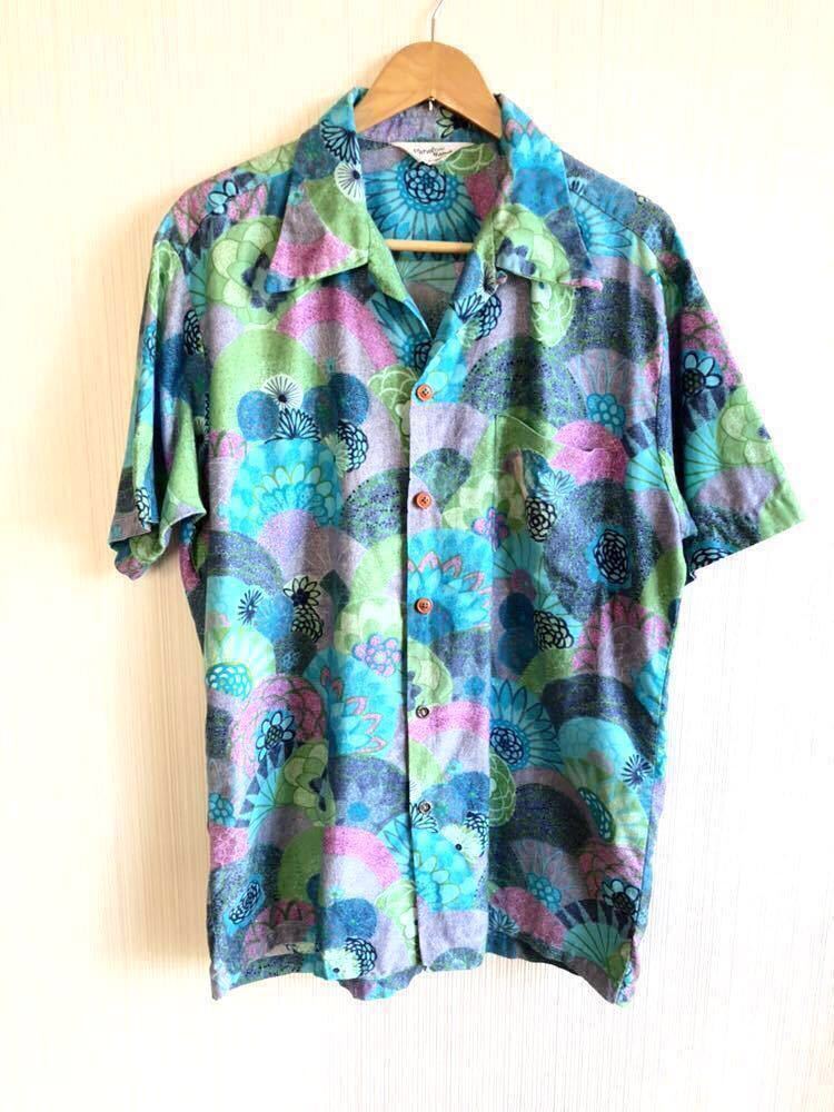 ★☆60s ハワイ製 VINTAGE Paradise Hawaii HONOLULU 総柄 JAHACAプリント 菊模様 フラワートロピカル アロハシャツ OLD ビンテージ ☆★_画像2