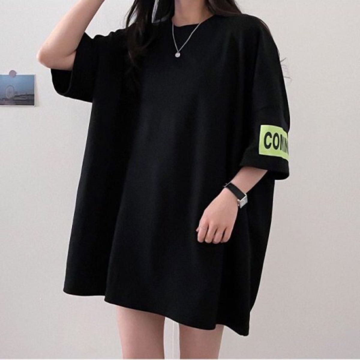 【韓国ファッション】Tシャツオー バーサイズ ブラック XS/XL レディース オーバーサイズ バックプリント Tシャツ 韓国