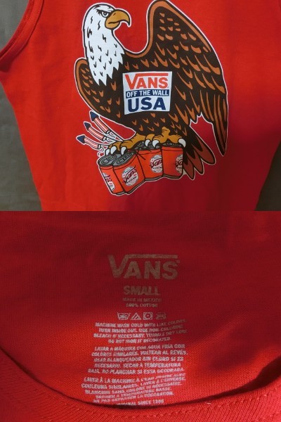 USA購入 アメカジ バンズ【VANS】アメリカ国鳥 白頭鷲（ハクトウワシ）イラストプリントタンクトップUS Sサイズ RED_画像2