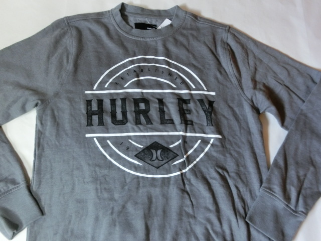 USA購入 人気サーフ系ブランド【Hurley】ハーレー 薄手生地　ロゴプリント入り スウェットトレーナーUS Sサイズ グレー