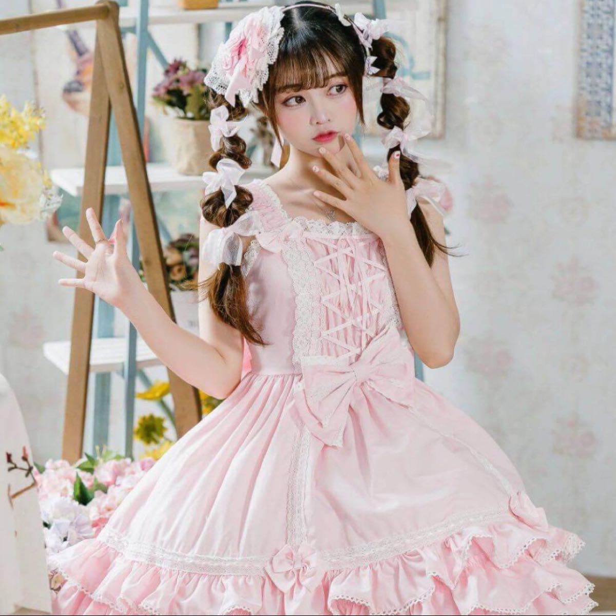 BODYLINE 両面編み上げのはしごレースジャンパースカート BODYLINE 両面編み上げのはしごレースジャンパースカート