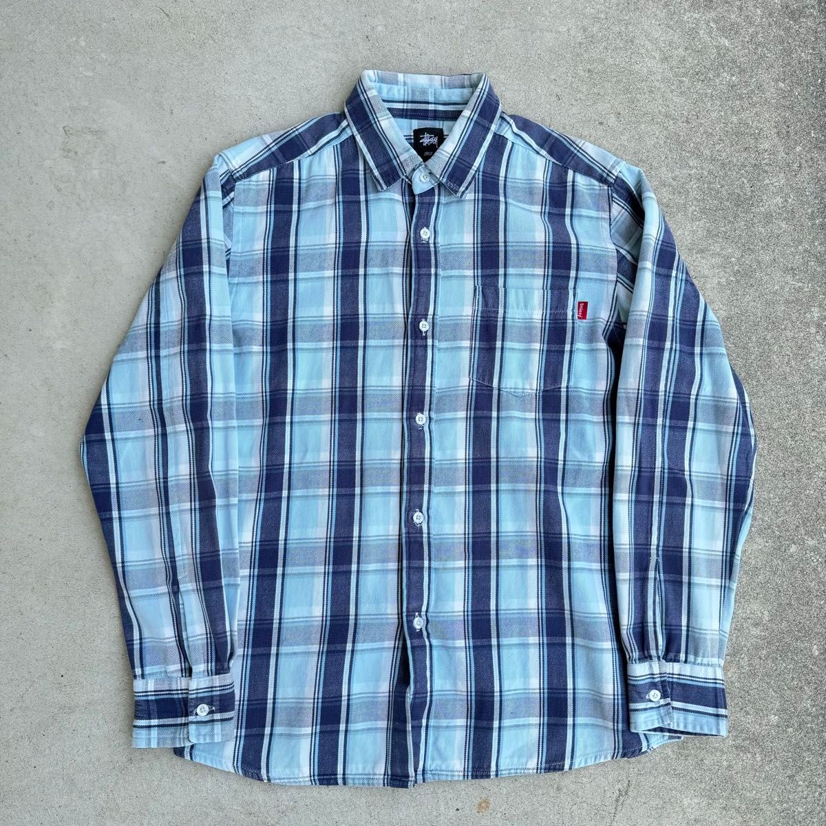 00年代 Stussy フランネルシャツ ブルー オンブレ 中田圭祐 00年代 Stussy フランネルシャツ ブルー オンブレ 中田圭祐