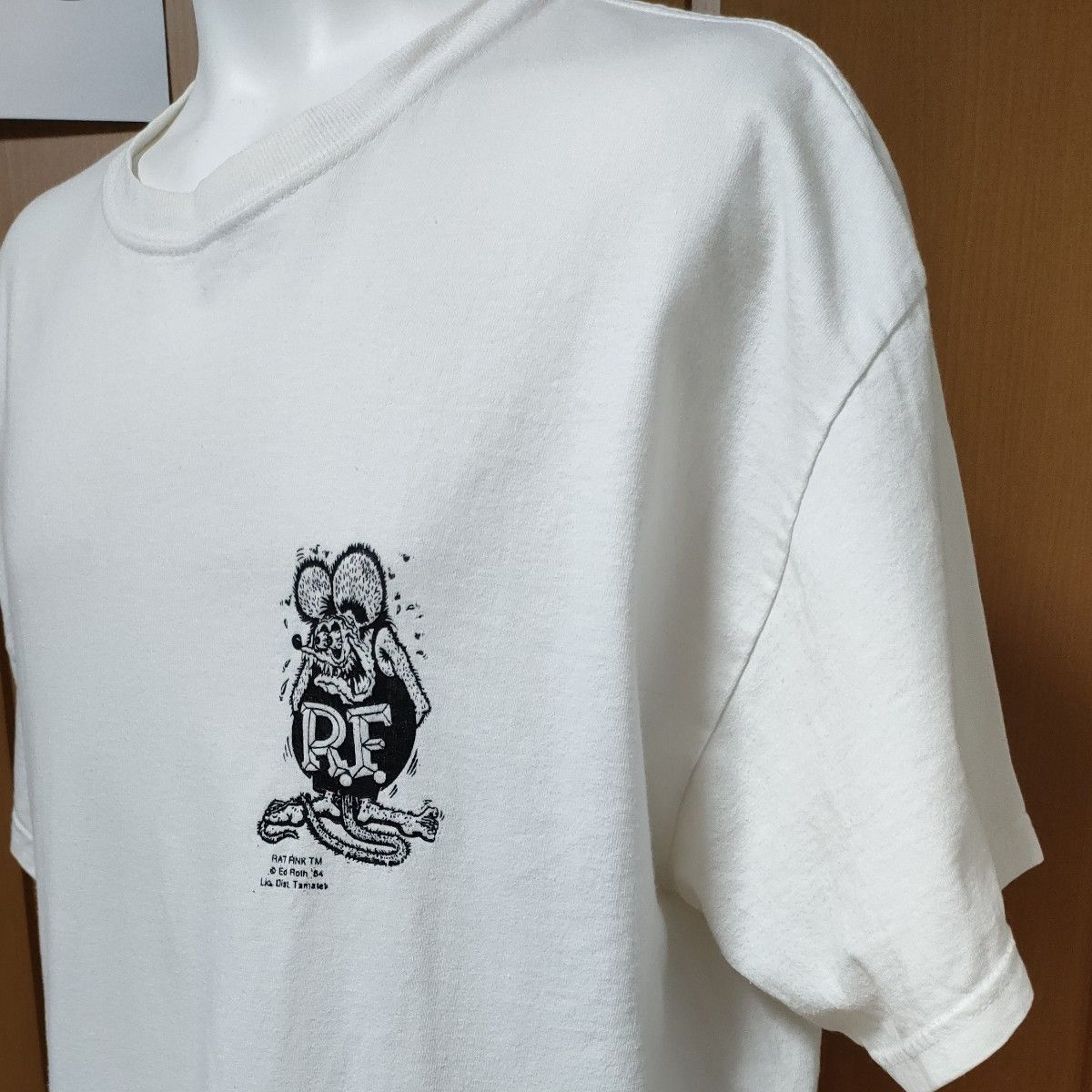 ラットフィンク半袖ＴシャツLL　ホワイト　RAT FINK【HOT RODS WERE DANGEROUS】暴走するRF四輪車