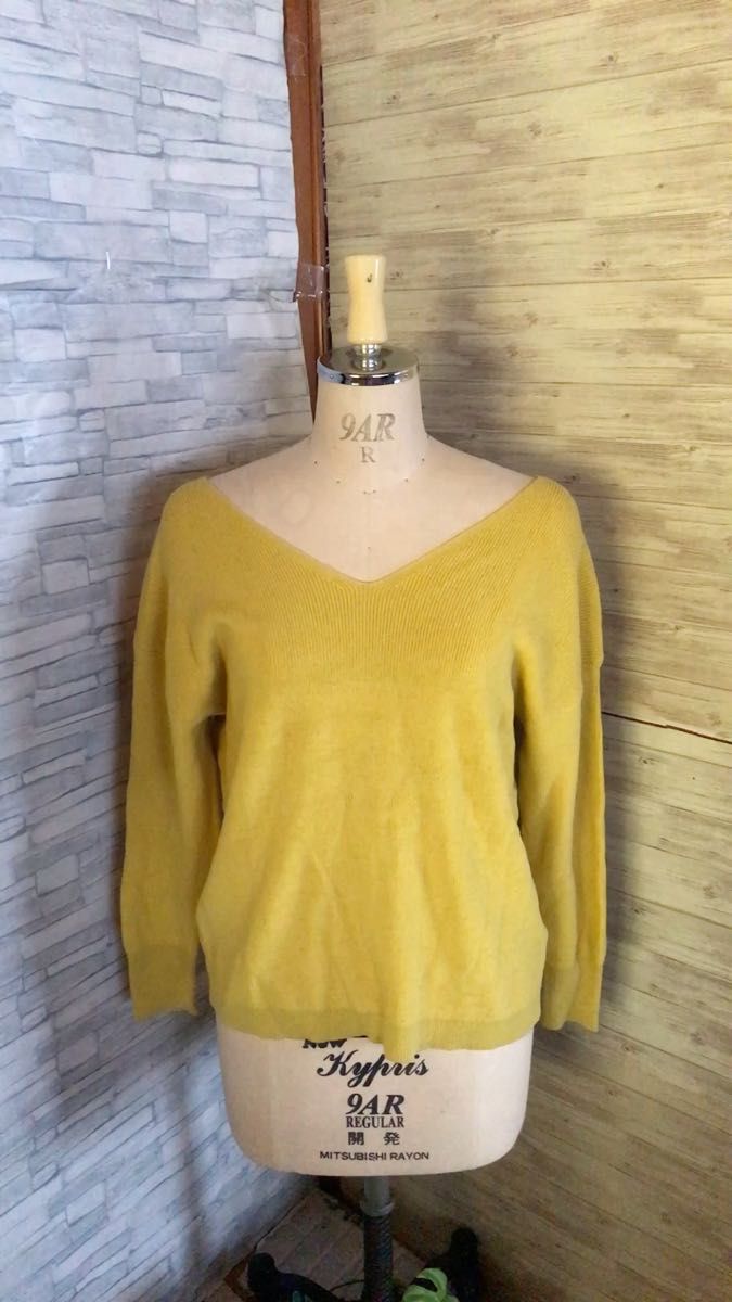 IMAGEドロップショルダーVカットカラーニットカットソー美品
