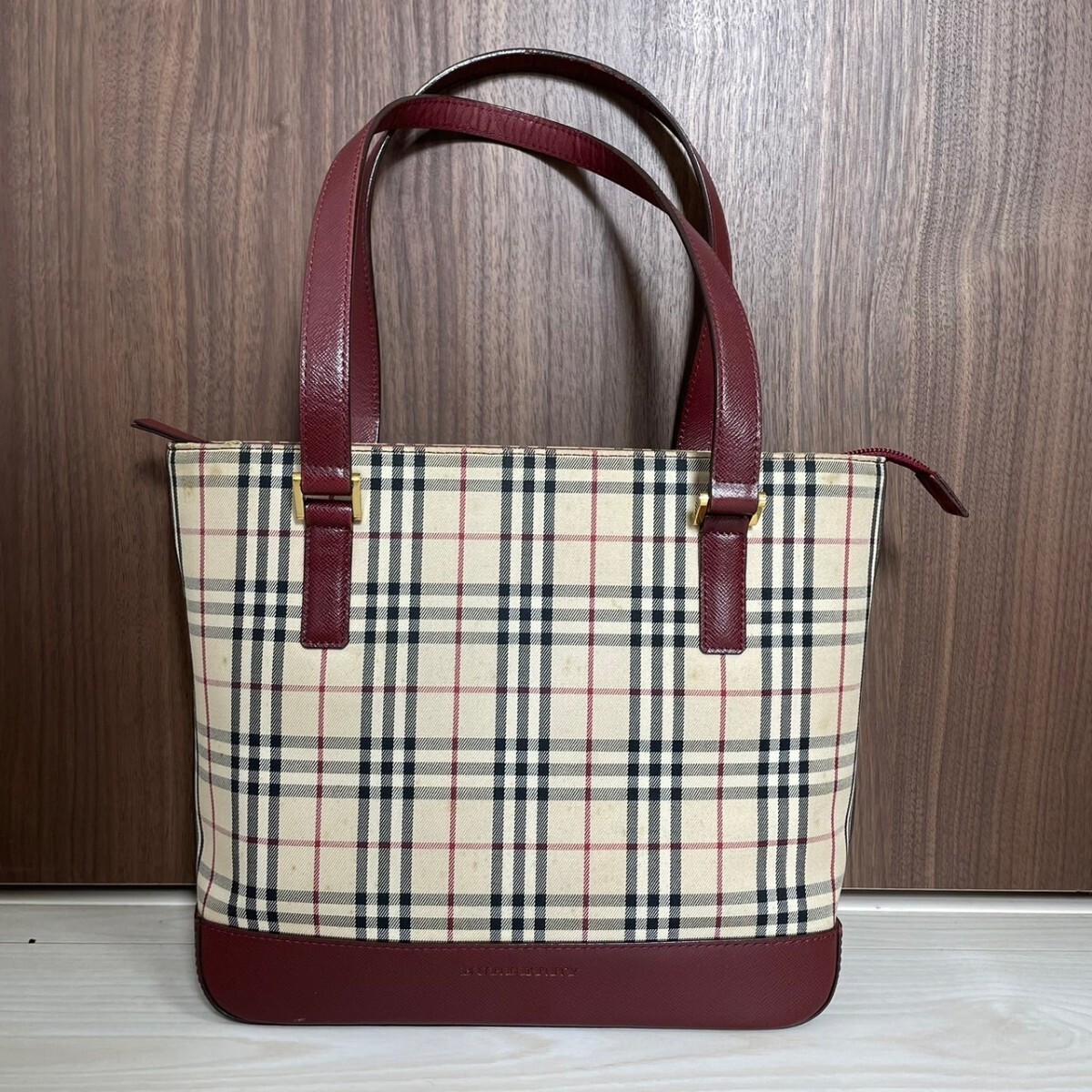 バーバリー BURBERRY ハンドバッグ トートバッグ ノバチェック キャンバス レザー
