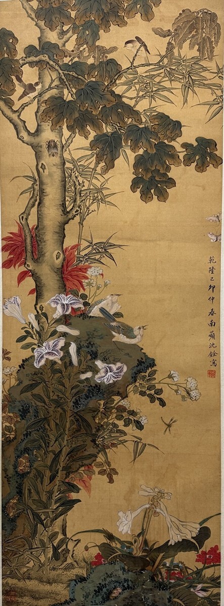 古びた蔵 中国書画 清代画家『沈銓 花鳥図 肉筆絹本』中国画 古びた蔵 中国書画 清代画家『沈銓 花鳥図 肉筆絹本』中国画
