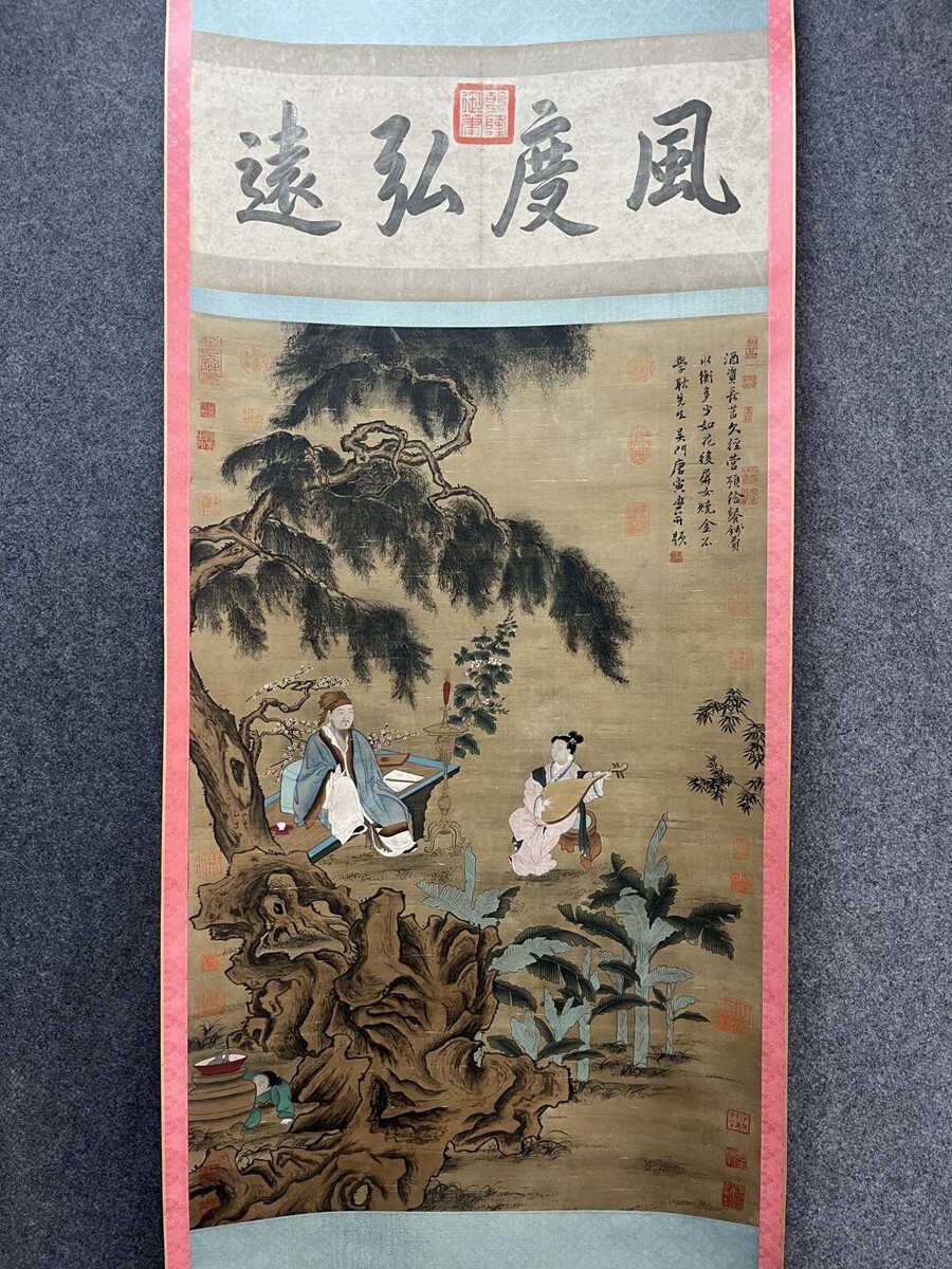 肉筆人物画 唐人お吉/肉筆絹本掛軸/骨董肉筆画 掛軸 掛け軸 掛軸 中国美術 中国画 肉筆紙本 唐寅 人物図
