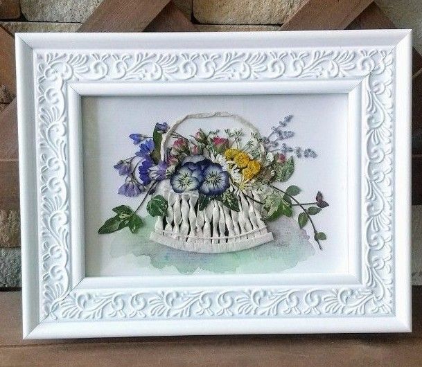 押し花アート「小さな花籠」押し花額 花 インテリア 額縁 花の絵 押し花アート「小さな花籠」押し花額 花 インテリア 額縁 花の絵