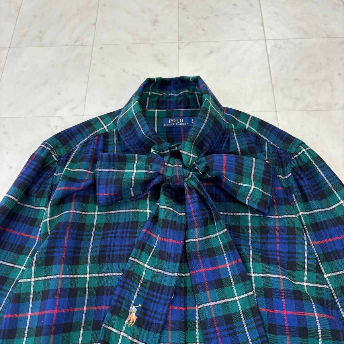 POLO RALPH LAUREN 美品 チェックボウタイブラウス ポニー刺繍 POLO RALPH LAUREN 美品 チェックボウタイブラウス ポニー刺繍