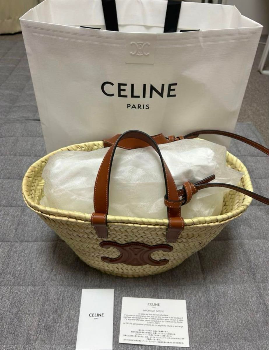 CELINE パームリーフとカーフスキンのティーンクラシックパニエ 未使用 CELINE カゴバッグ 8月末購入 ティーン CELINE