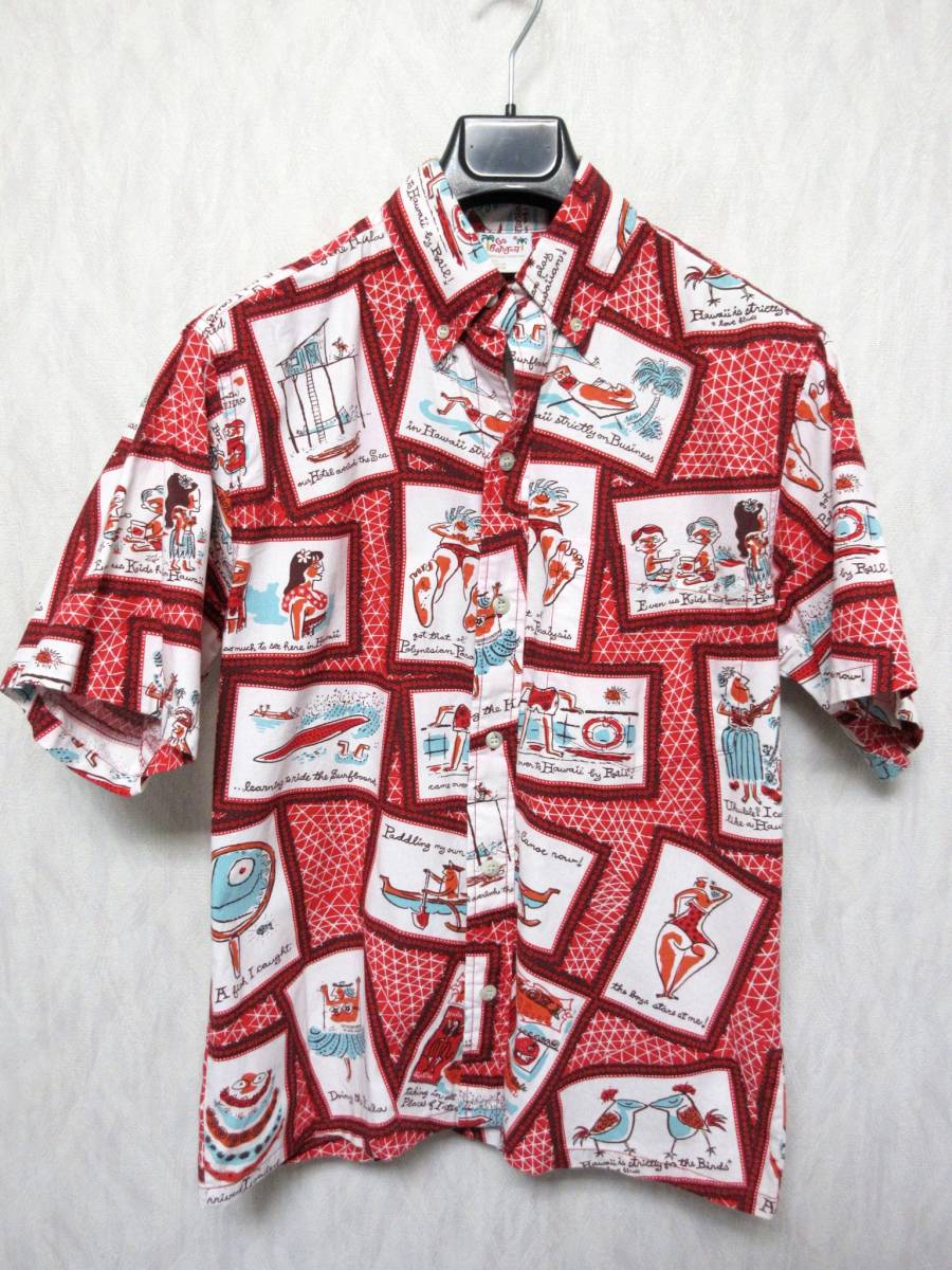 70's Go BaReFooT USA製 ファブリック アロハシャツ ボタンダウンシャツ 半袖 S ビンテージ 南2387