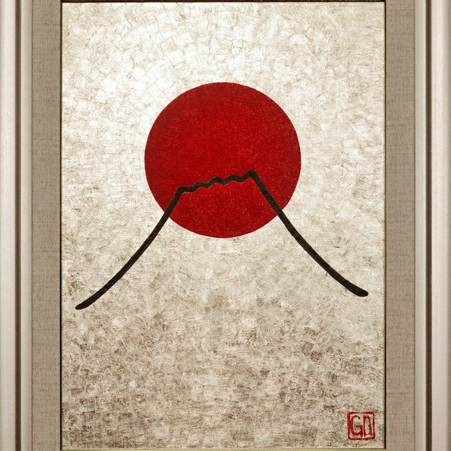 純プラチナ日本画岩絵具使用 太陽と銀の富士山 がんどうあつし 純プラチナ日本画岩絵具使用 太陽と銀の富士山 がんどうあつし