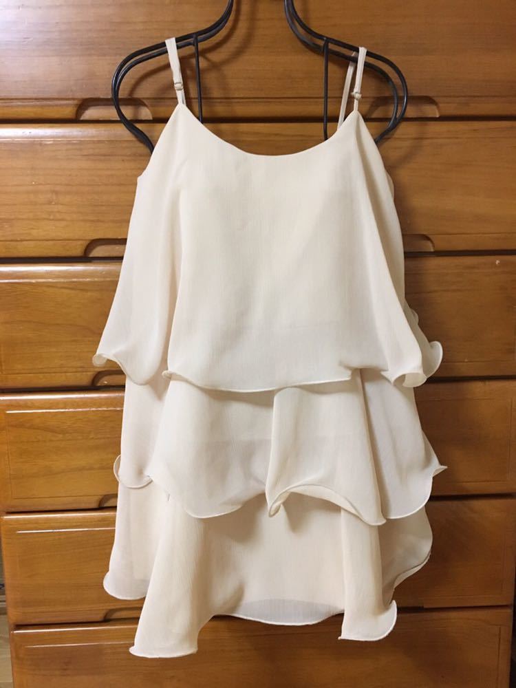  new goods regular price 7980 jpy super-discount rienda rienda wave frill One-piece / 3 step chiffon beige 