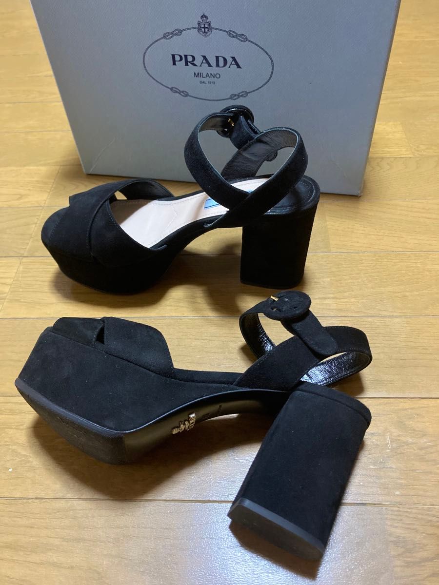 PRADA プラダ 青タグ プラットフォーム 厚底サンダル パンプス黒 PRADA プラダ 青タグ プラットフォーム 厚底サンダル パンプス黒