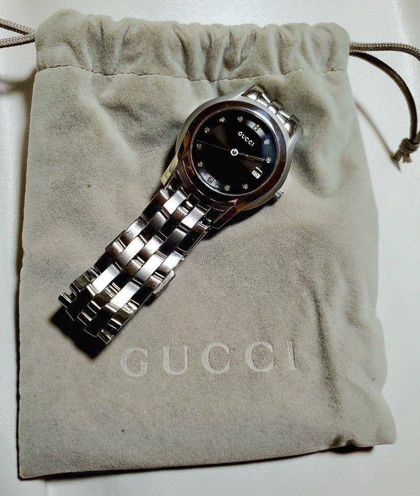 お歳暮・冬ギフト特集2024 GUCCI レア グッチ 11Pダイヤインデックス ブラック文字盤 5500M 男性用