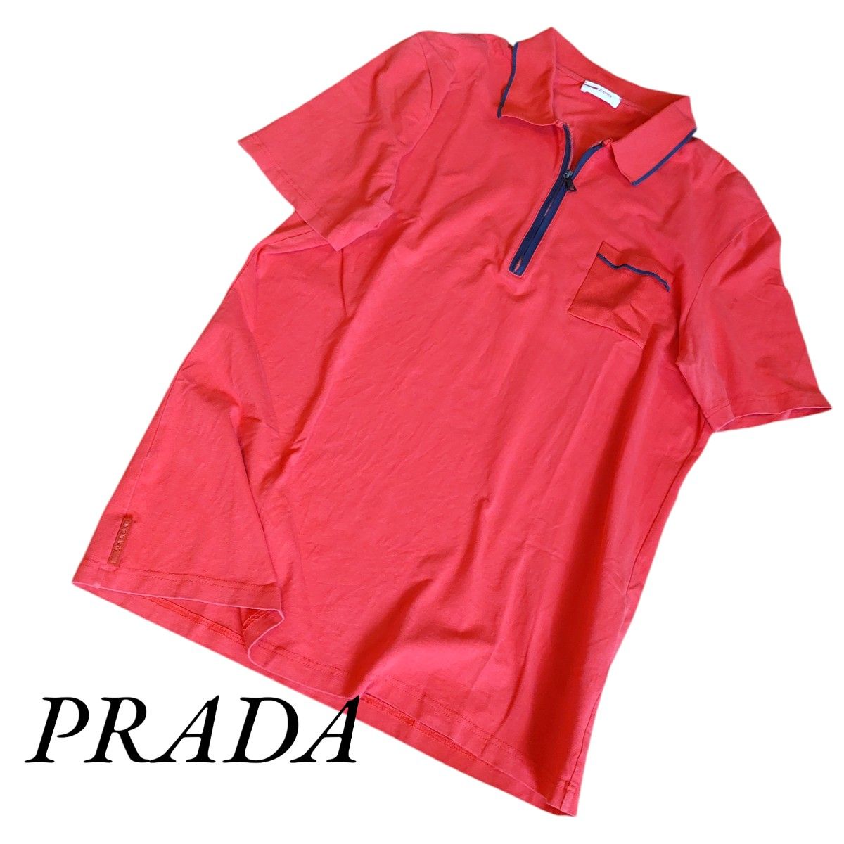 PRADA プラダ メンズ ポロシャツ ハーフジップ 赤 XL 半袖 PRADA プラダ メンズ ポロシャツ ハーフジップ 赤 XL 半袖