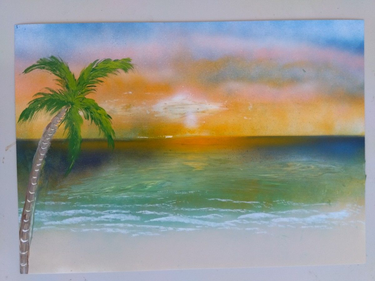 スプレーアート(沖縄の夕日) 海の風景 風景画 原画|Yahoo スプレーアート(沖縄の夕日) 海の風景 風景画 原画|Yahoo