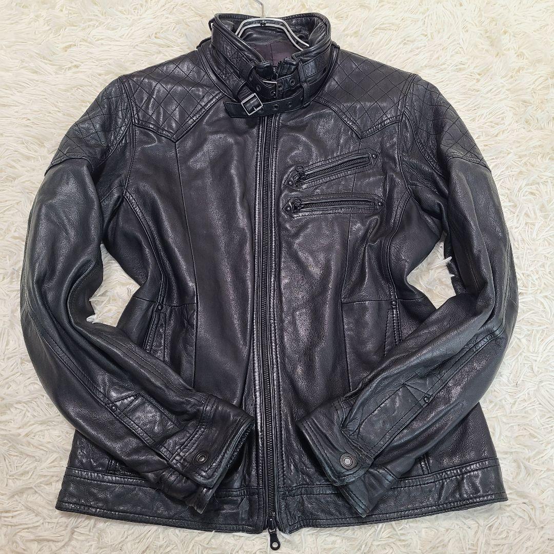 ニコル【トロトロな革 キルティング 羊革 Lサイズ】ライダースジャケット ブラック 黒 本革 シープスキン NICOLE CLUB FOR MEN