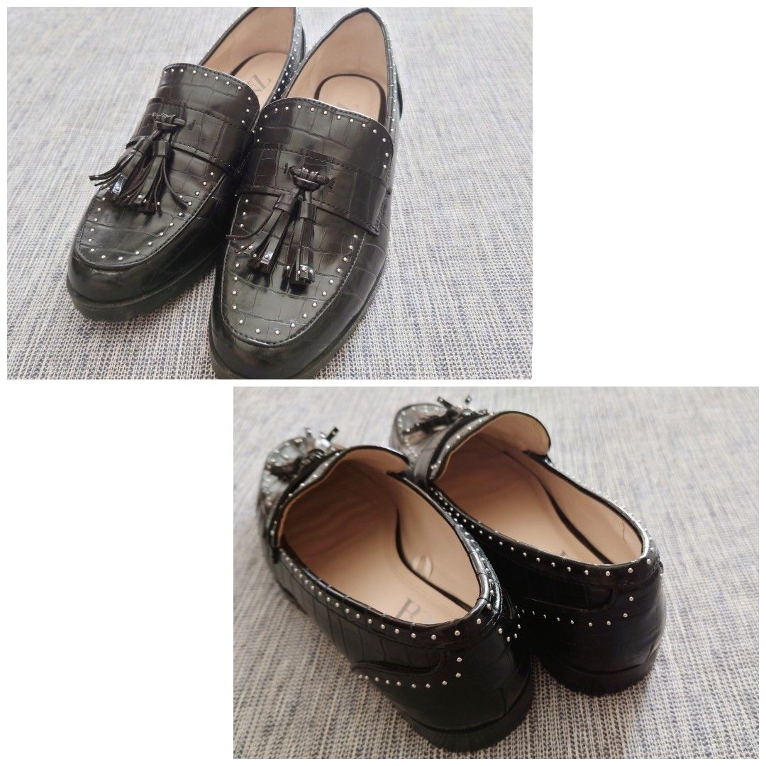 美品/ZARA ザラ クロコ型押し スタッズ タッセルローファー 38 美品/ZARA ザラ クロコ型押し スタッズ タッセルローファー 38