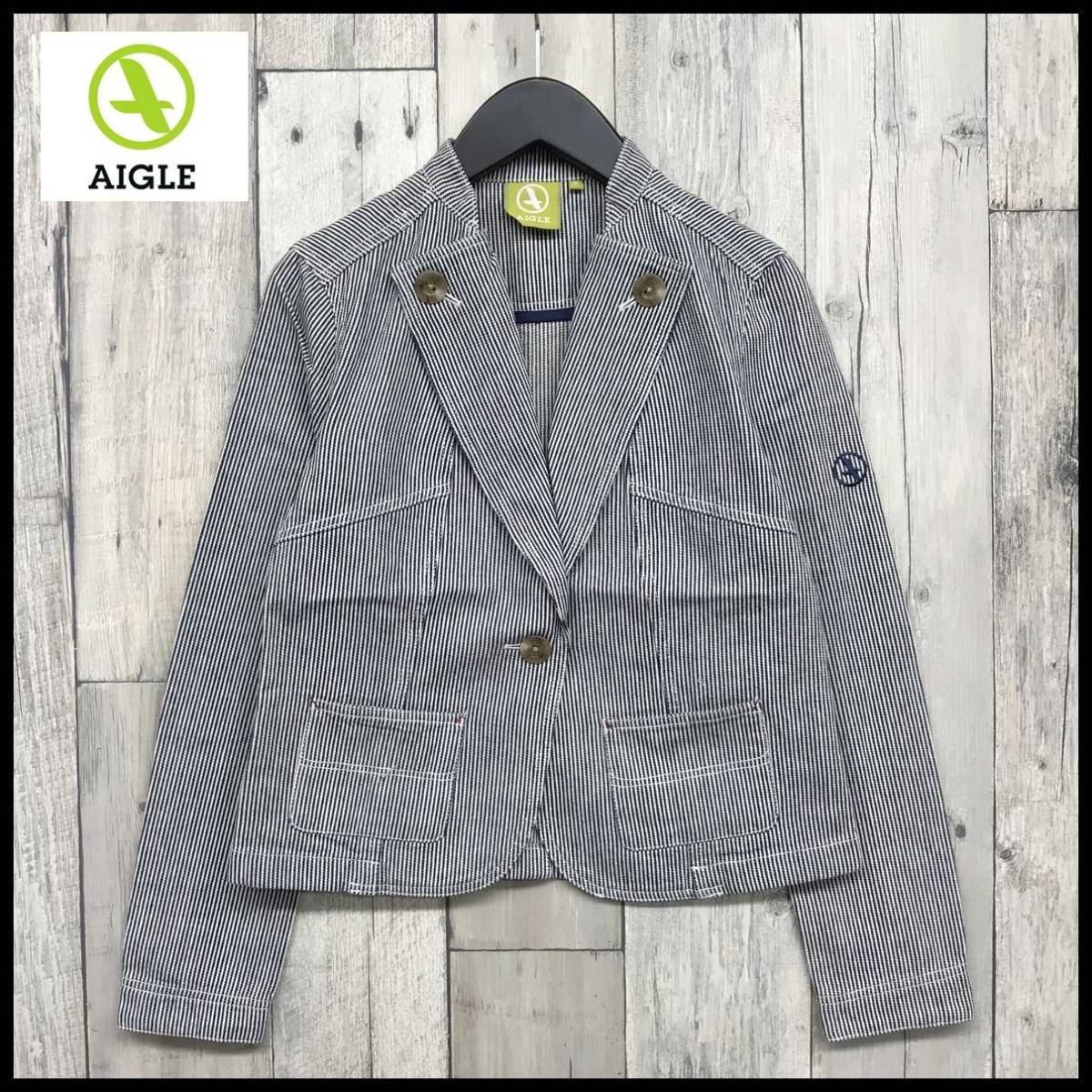  regular price Y15750-Y2000 prompt decision unused goods AIGLE Aigle Logo embroidery stripe Hickory tailored jacket outdoor lady's S