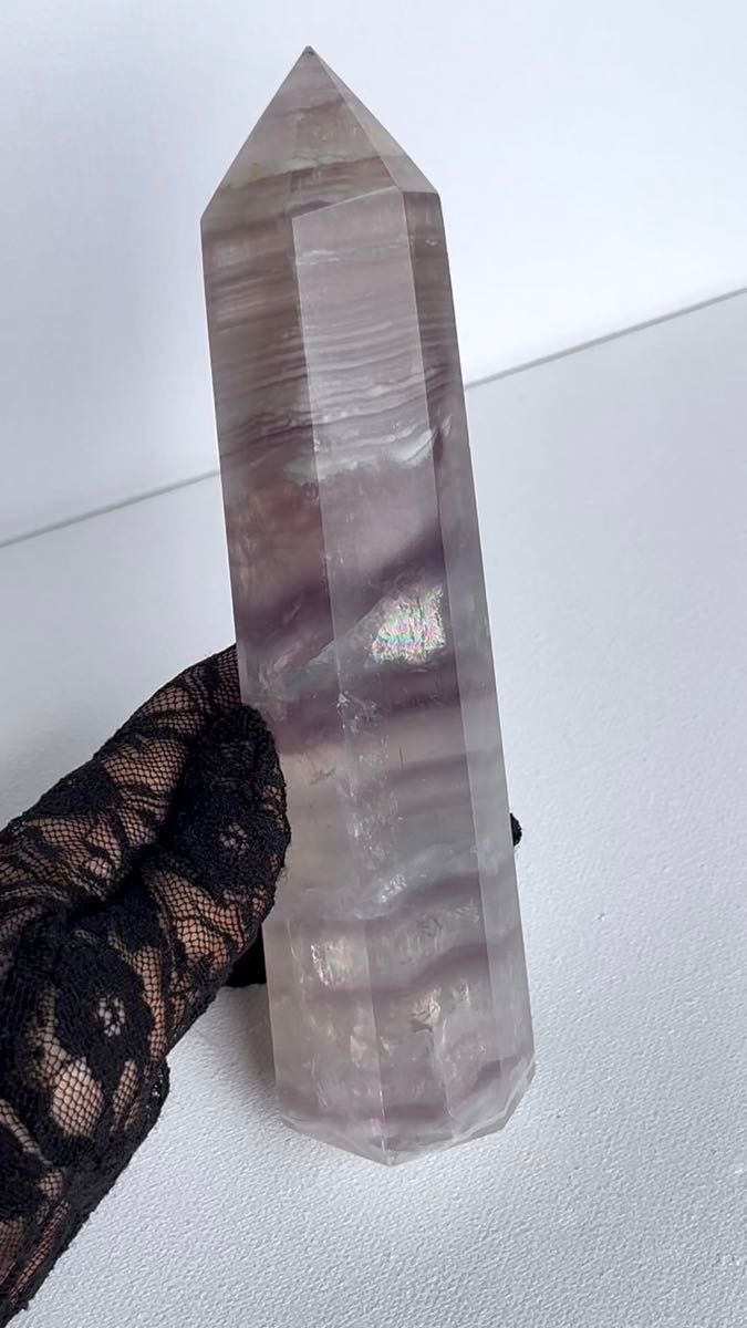 虹 パープルフローライト Big タワー 天然石 フローライト パワーストーン 高さ18cm
