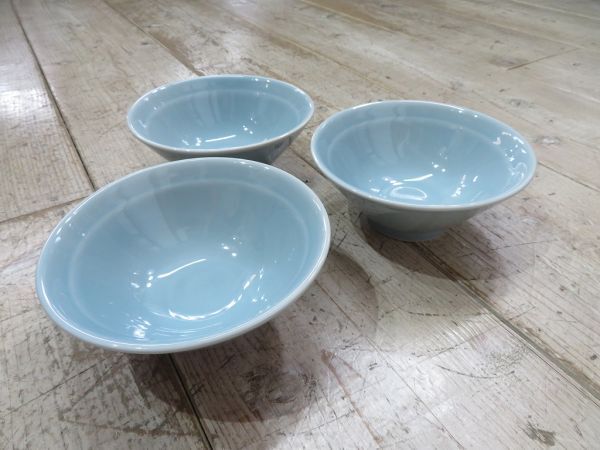 【未使用】撮影スタジオで倉庫保管されていた 美濃焼 業(yè)務(wù)用 青磁 中鉢 3個(gè)セット 検索用? 丼/陶器/小ぶり/ラーメン鉢/E0901_2 #1