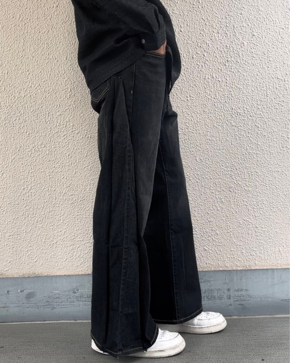 リメイクデニム 再構築 ブラックデニム ブーツカット フレア リメイクデニム 再構築 ブラックデニム ブーツカット フレア