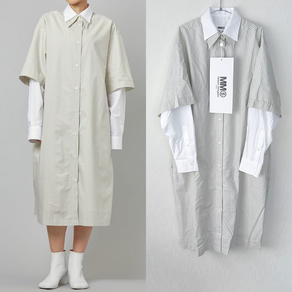 新品】MM6 MaisonMargiela レイヤード風 シャツ ワンピース 新品】MM6 MaisonMargiela レイヤード風 シャツ ワンピース