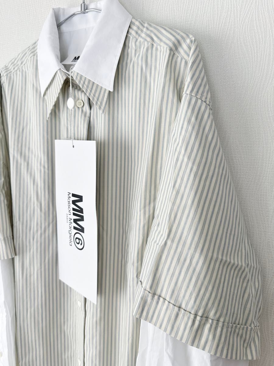 新品】MM6 MaisonMargiela レイヤード風 シャツ ワンピース 新品】MM6 MaisonMargiela レイヤード風 シャツ ワンピース