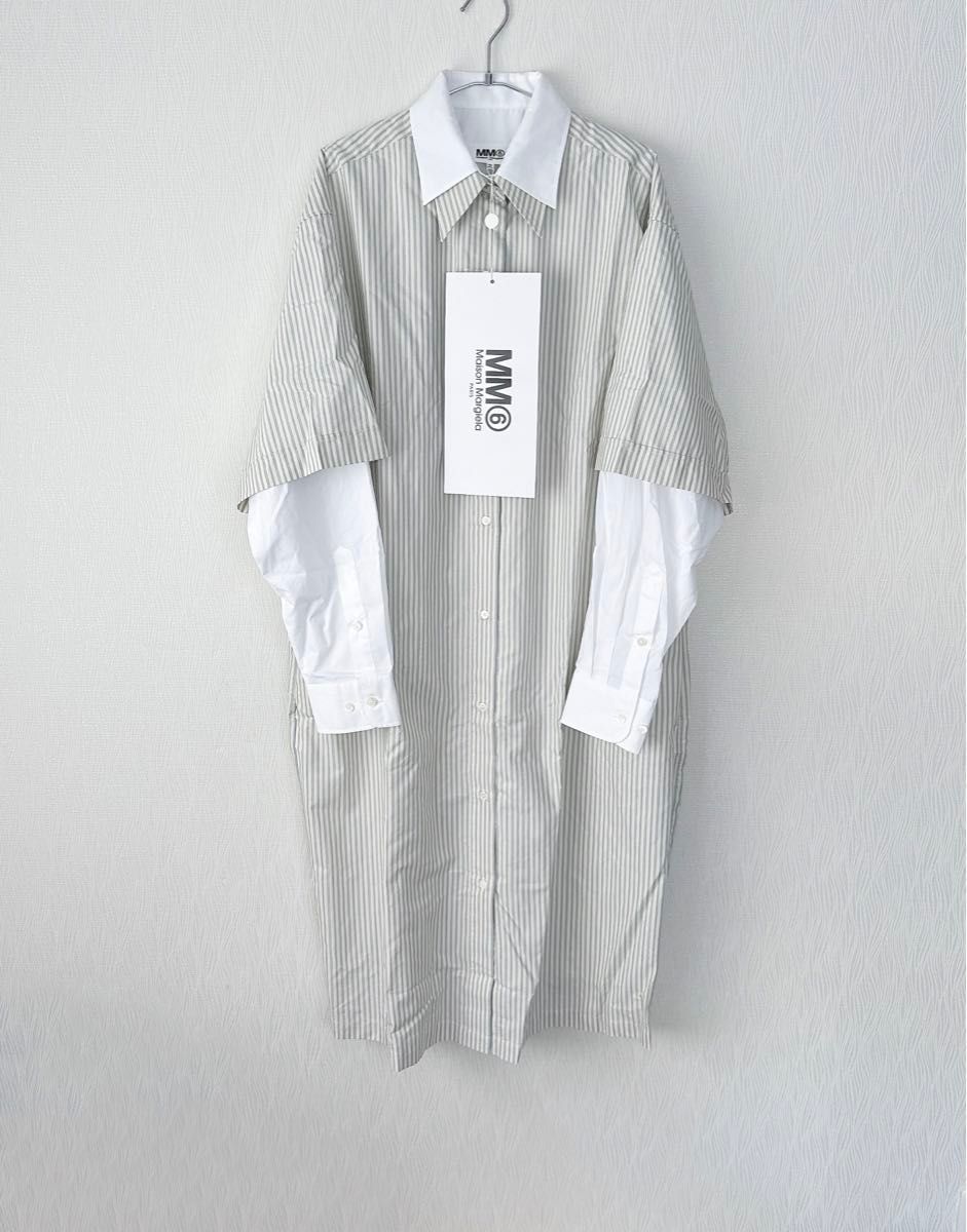 新品】MM6 MaisonMargiela レイヤード風 シャツ ワンピース 新品】MM6 MaisonMargiela レイヤード風 シャツ ワンピース