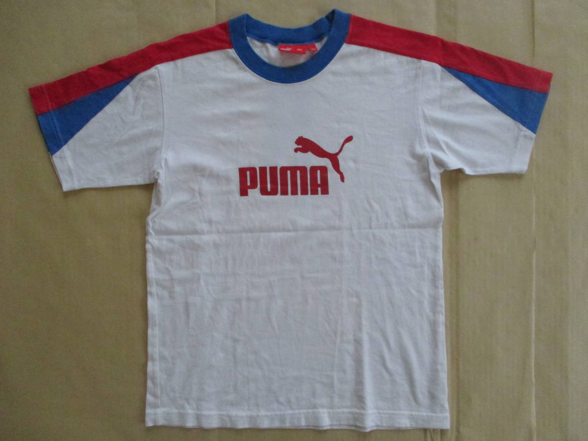  стоимость доставки 180 иен PUMA короткий рукав number кольцо 8 номер Logo принт футболка белый красный синий размер 160 ширина 47cm Puma футбол форма трехцветный 