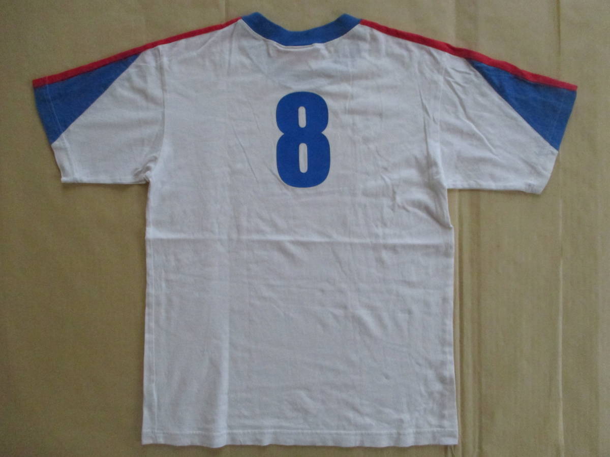  стоимость доставки 180 иен PUMA короткий рукав number кольцо 8 номер Logo принт футболка белый красный синий размер 160 ширина 47cm Puma футбол форма трехцветный 