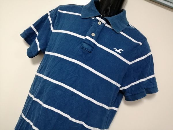 kkyj3092 ■ HOLLISTER CALIFORNIA ■ ホリスター ポロシャツ カットソー トップス 半袖 ボーダー コットン ブルー 青 M_画像2