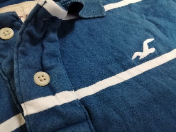 kkyj3092 ■ HOLLISTER CALIFORNIA ■ ホリスター ポロシャツ カットソー トップス 半袖 ボーダー コットン ブルー 青 M_画像9
