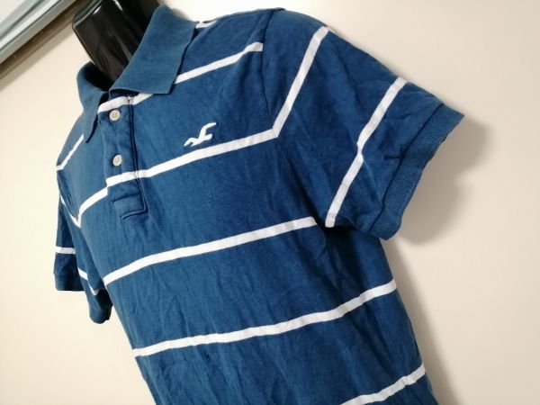 kkyj3092 ■ HOLLISTER CALIFORNIA ■ ホリスター ポロシャツ カットソー トップス 半袖 ボーダー コットン ブルー 青 M_画像4