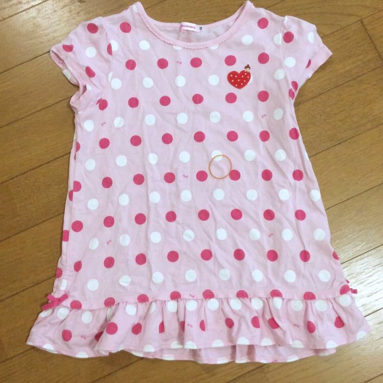 ミキハウス リーナちゃん 半袖Tシャツ 女の子 130 ピンク 水玉模様 即決 送料無料