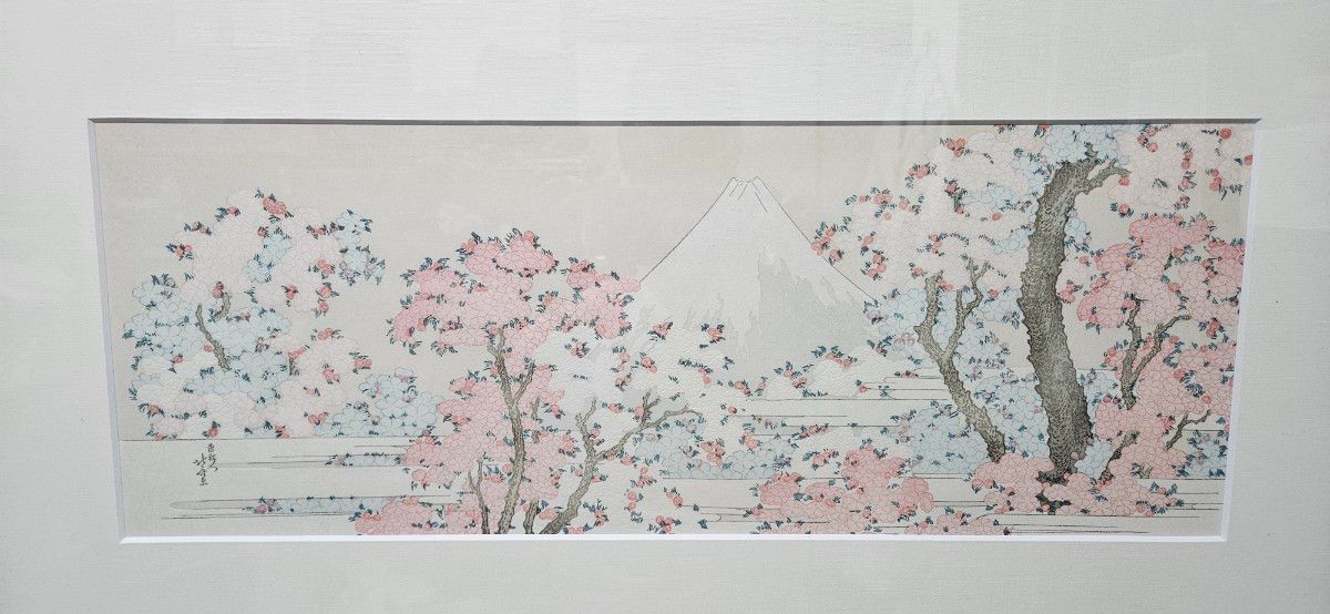 葛飾北斎「桜花に富士図」 木版画 浮世絵 富士 桜 額装 限定500 葛飾北斎「桜花に富士図」 木版画 浮世絵 富士 桜 額装 限定500