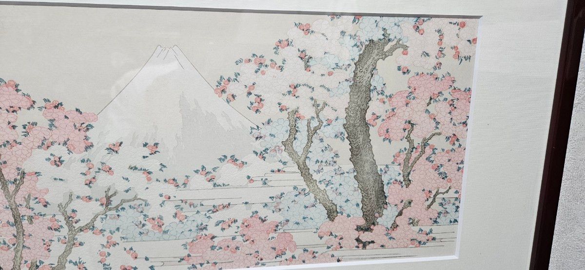 葛飾北斎「桜花に富士図」 木版画 浮世絵 富士 桜 額装 限定500 葛飾北斎「桜花に富士図」 木版画 浮世絵 富士 桜 額装 限定500