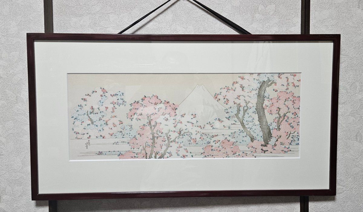 葛飾北斎「桜花に富士図」 木版画 浮世絵 富士 桜 額装 限定500 葛飾北斎「桜花に富士図」 木版画 浮世絵 富士 桜 額装 限定500