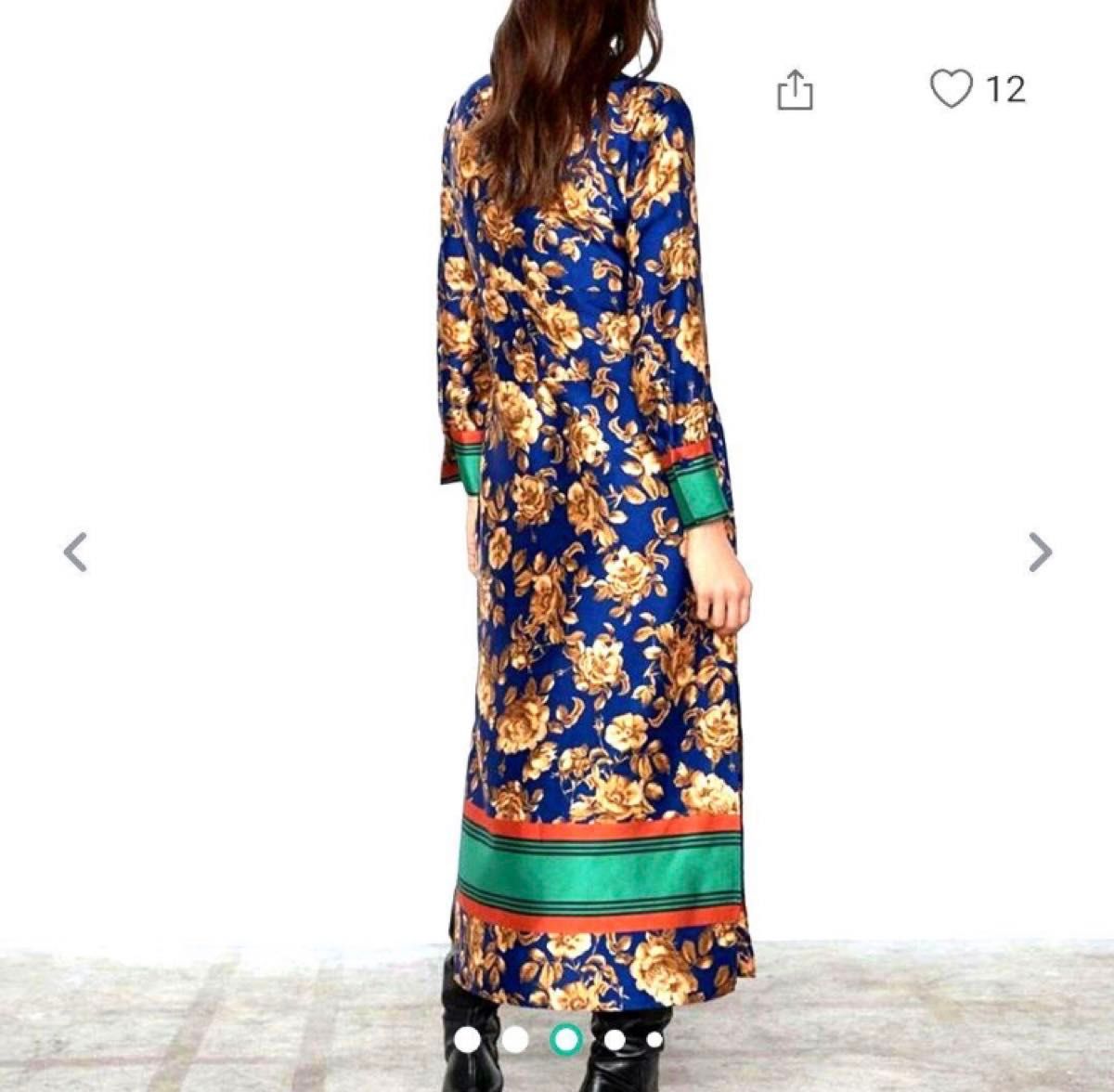 ZARA ザラ サテンロングワンピース シャツワンピース 長袖 花柄 ZARA ザラ サテンロングワンピース シャツワンピース 長袖 花柄