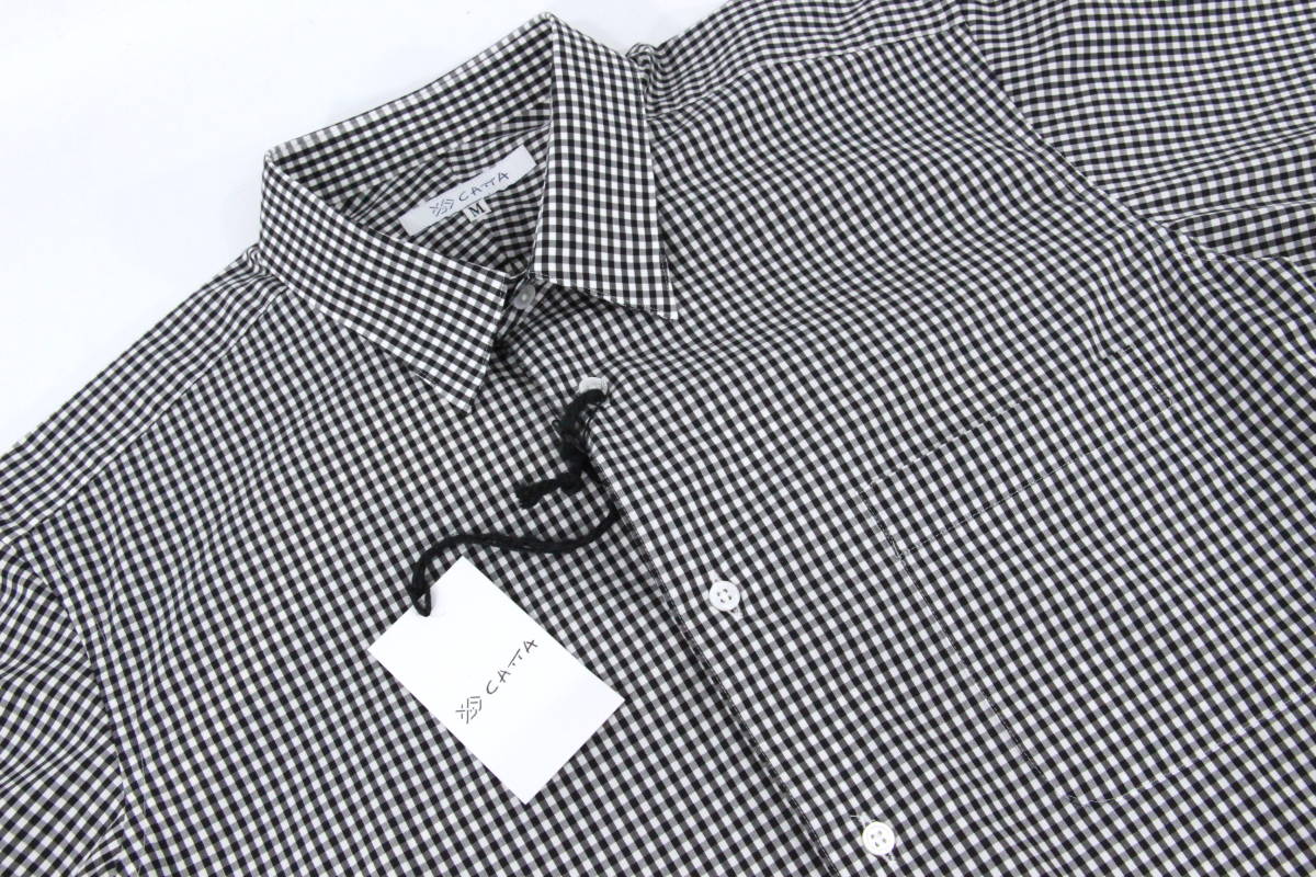 【高級品】CATTA GINGHAM CHECK L/S SHIRT ギンガムチェック シャツ M ブラック/ホワイト 黒/白 定価23000円 日本製_画像3