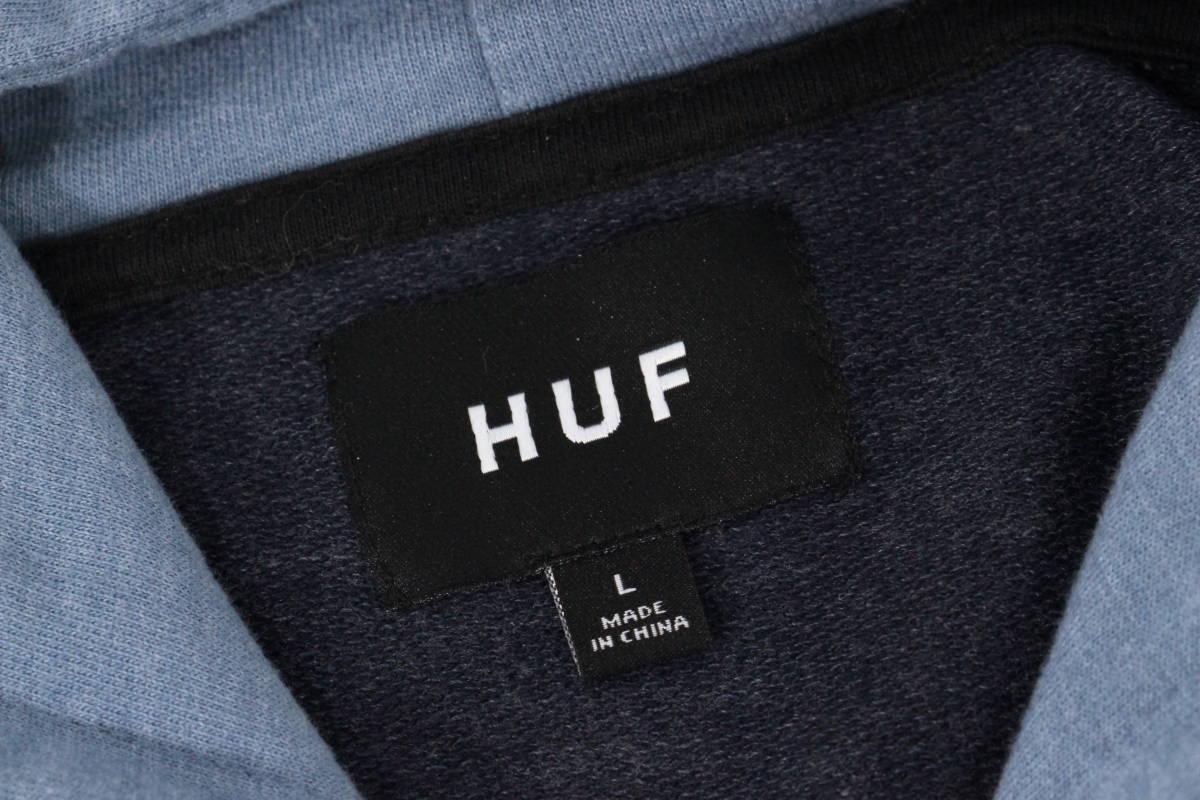 【美品】HUF worldwide - プルオーバー スウェットフーディー L ネイビー/ブルー 紺/青 パーカー 刺繍ロゴ ラグラン スケート ハフ_画像5