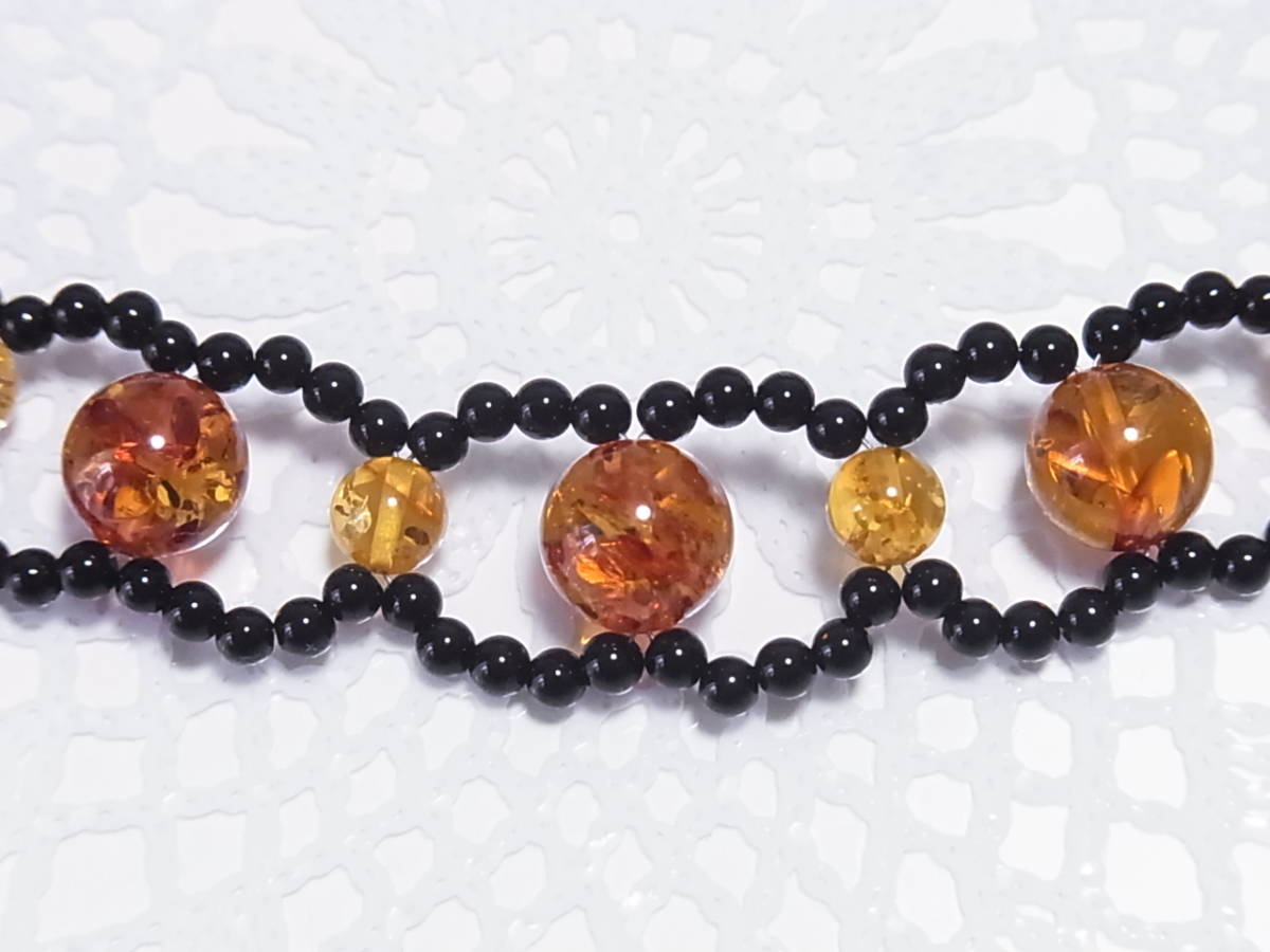 [ limit market ]* free shipping * natural amber * natural black *karu Ced knee ( onyx )*45+5cm* design * necklace h