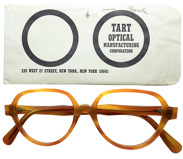 初登場最レア色 渋目初期モデル 1950s-60s デッドUSA製 TART OPTICAL タートオプティカル PUSSYFOOTER size48/18 ハニーアンバー 眼鏡a6646_画像1