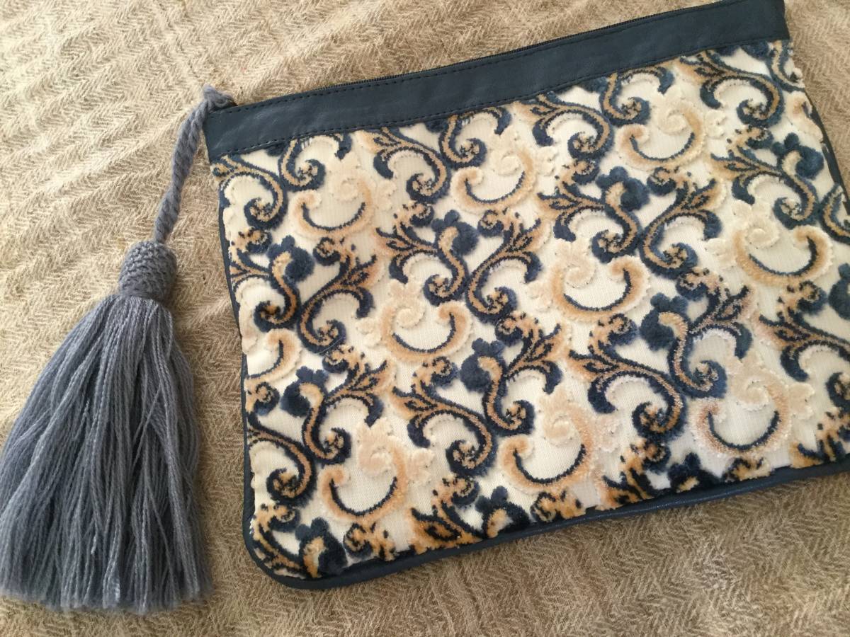  sale * volume tassel charm leather clutch bag moro can fabric original leather largish pouch blue. Tang . pattern moroko