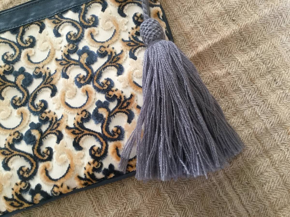  sale * volume tassel charm leather clutch bag moro can fabric original leather largish pouch blue. Tang . pattern moroko