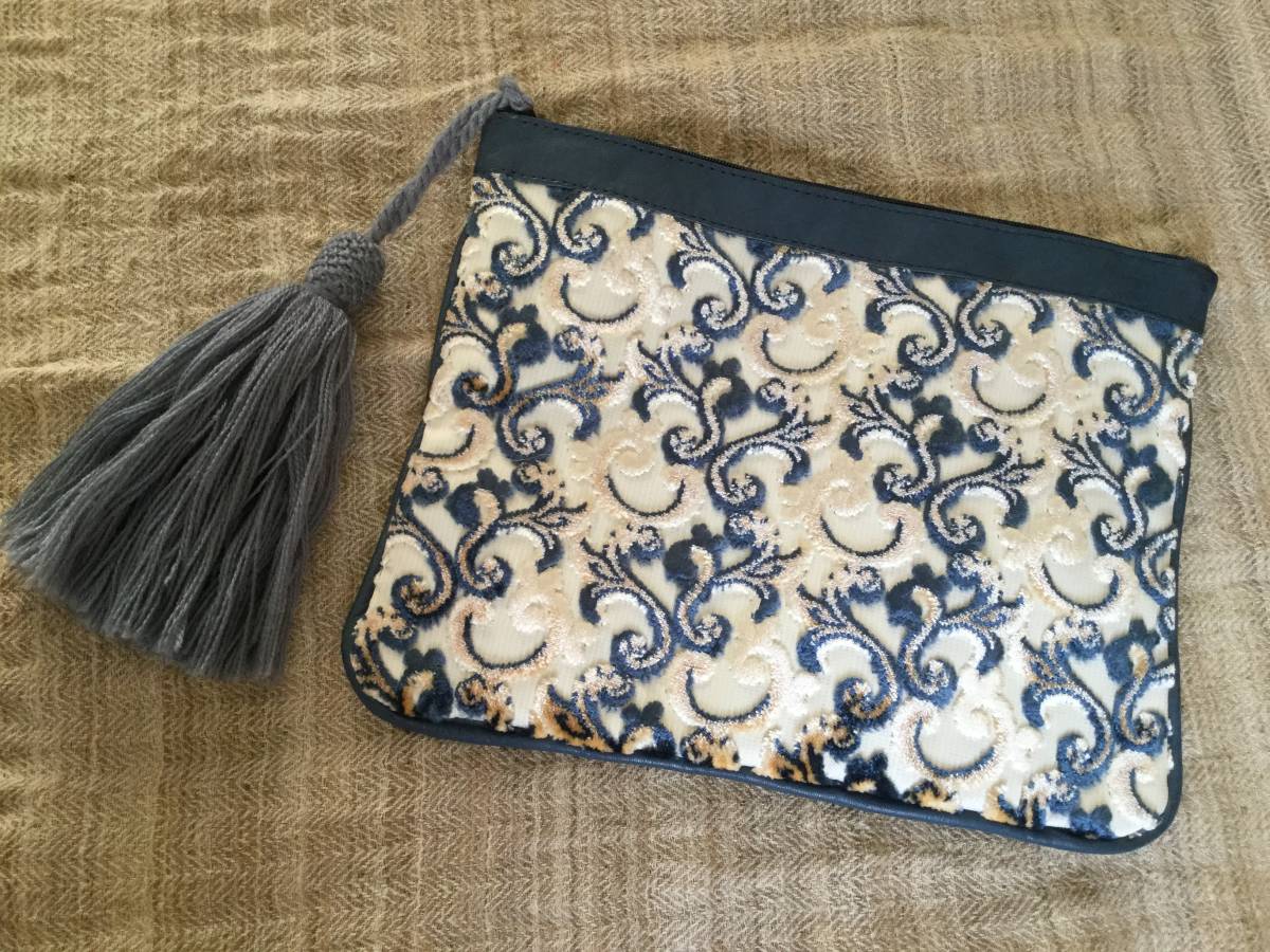  sale * volume tassel charm leather clutch bag moro can fabric original leather largish pouch blue. Tang . pattern moroko