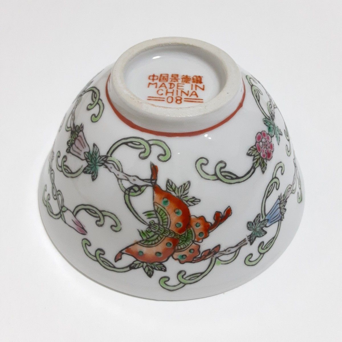 中国美術【中国景徳鎮】粉彩 花蝶文 煎茶碗 6客 色絵磁器 中国