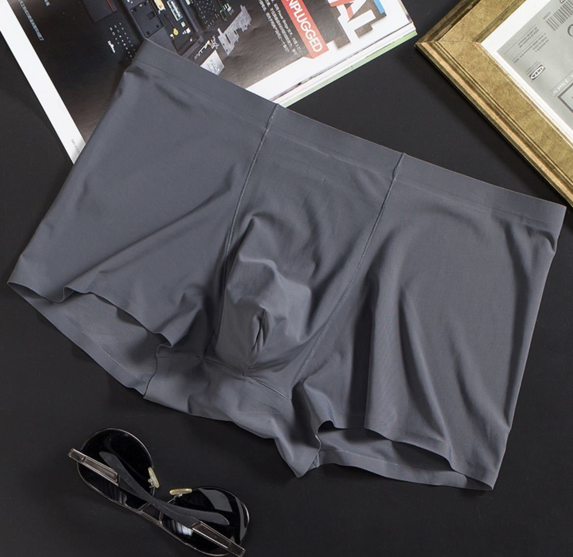 ボクサーパンツ メンズ 下着 ボクサーブリーフ アイスシルク シームレス タグレス 蒸れない 速乾 冷感パンツ　3XL グレー一枚