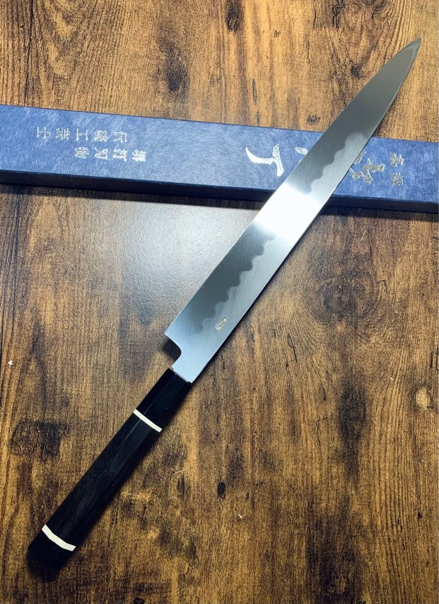 堺打刃物】 祥太郎作 刺身 柳刃 本焼 青鋼 尺 鏡面 包丁 黒檀 堺打刃物】 祥太郎作 刺身 柳刃 本焼 青鋼 尺 鏡面 包丁 黒檀